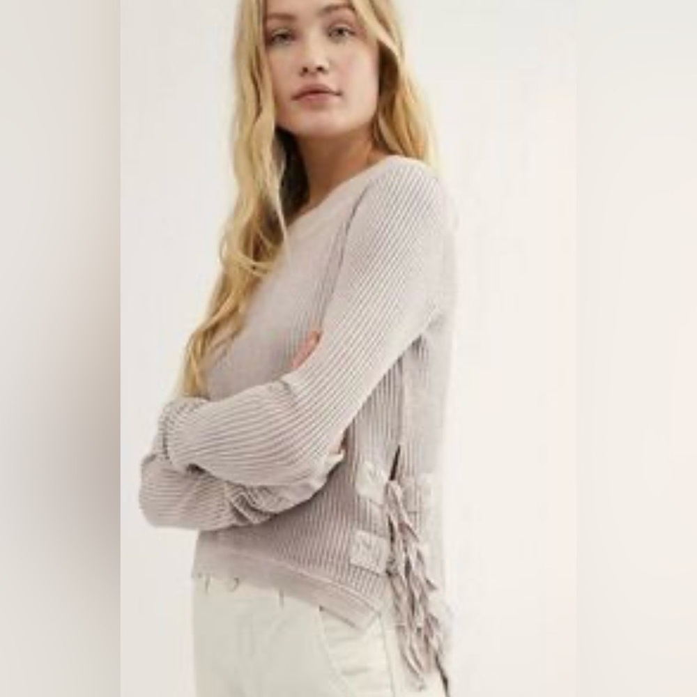 Free People One Thermal Top Mauve Side Tie Cropped Interlaken Small Petite